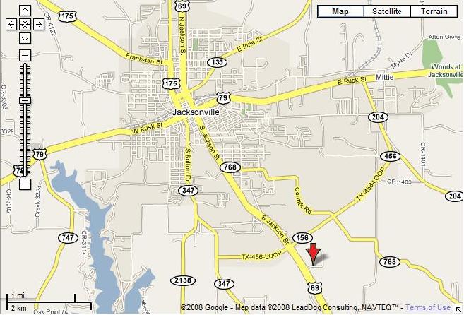 Map of Jacksonville, TX and CR 1520